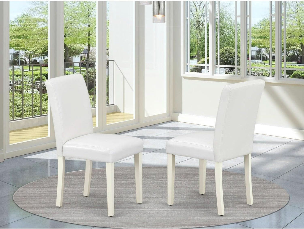 Parson Dining Chairs White Faux Leather Upholstered Pair