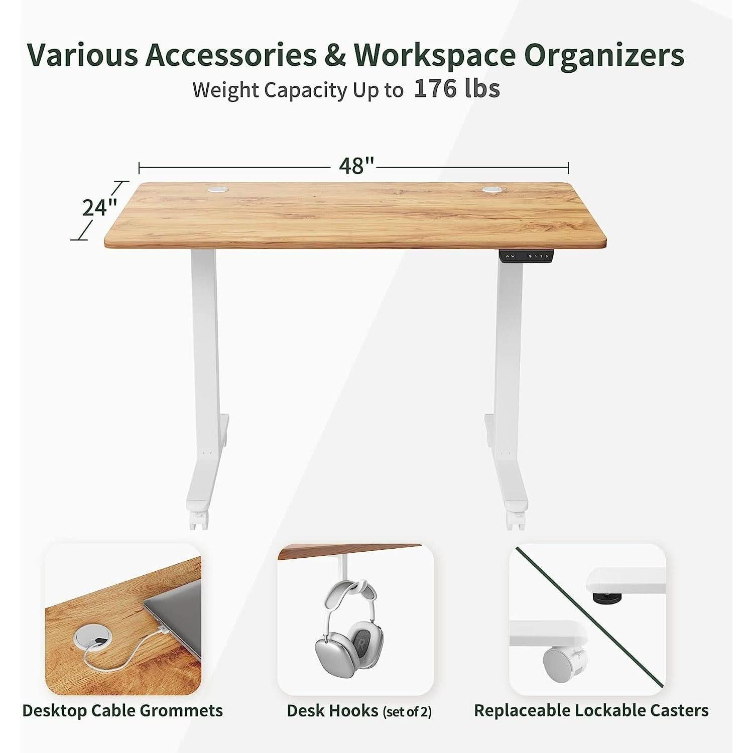 Electric Height Adjustable Office Desk 48x24 Inches Anti Collision