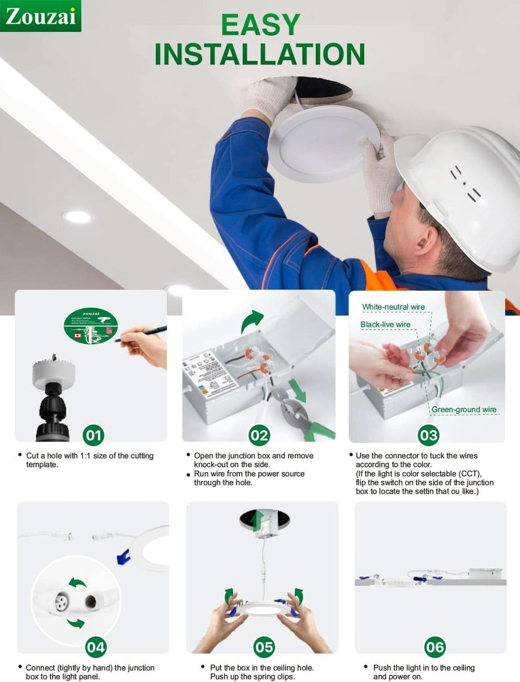 24 Pack 6 Inch LED Recessed Ceiling Light With Junction Box 5CCT Adjustable Dimmable Downlight
