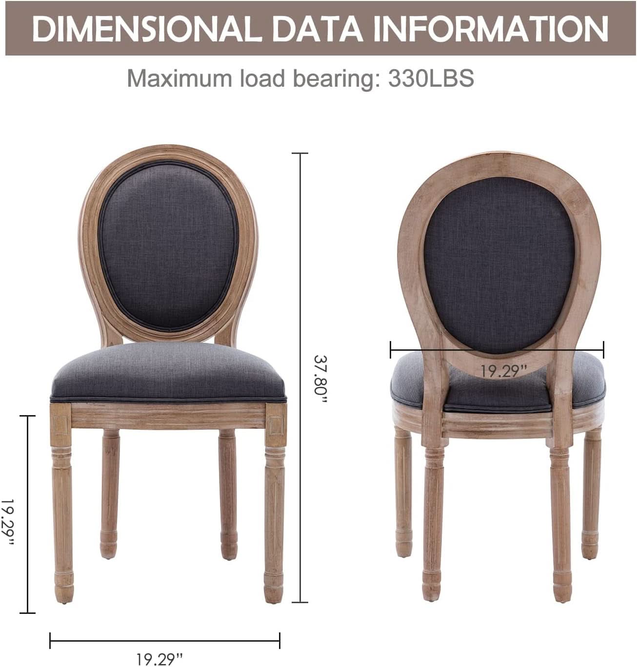 Set Of 4 French Vintage Dining Chairs Solid Wood Frame Tufted Fabric