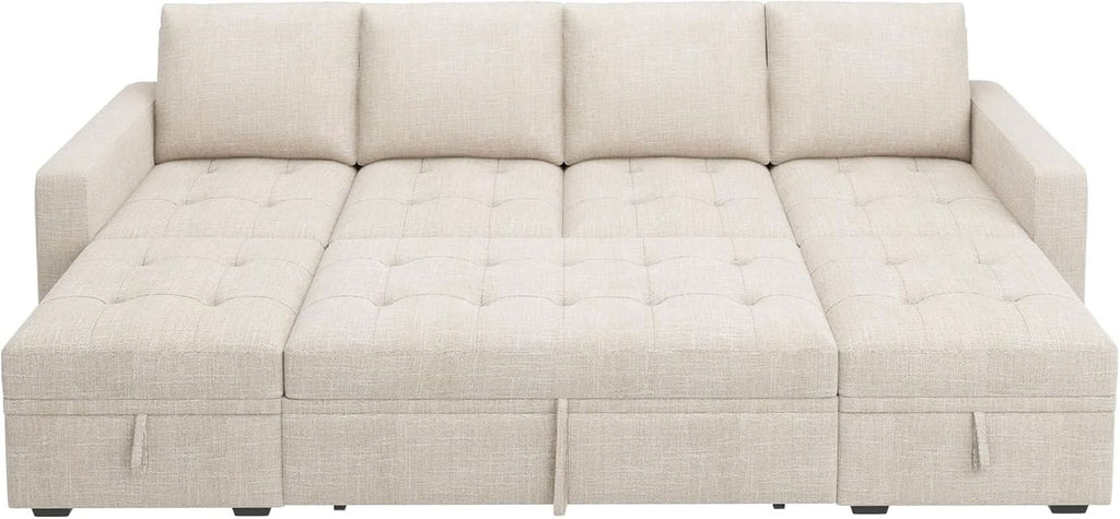 Beige Modular Sleeper Sectional Sofa with Storage