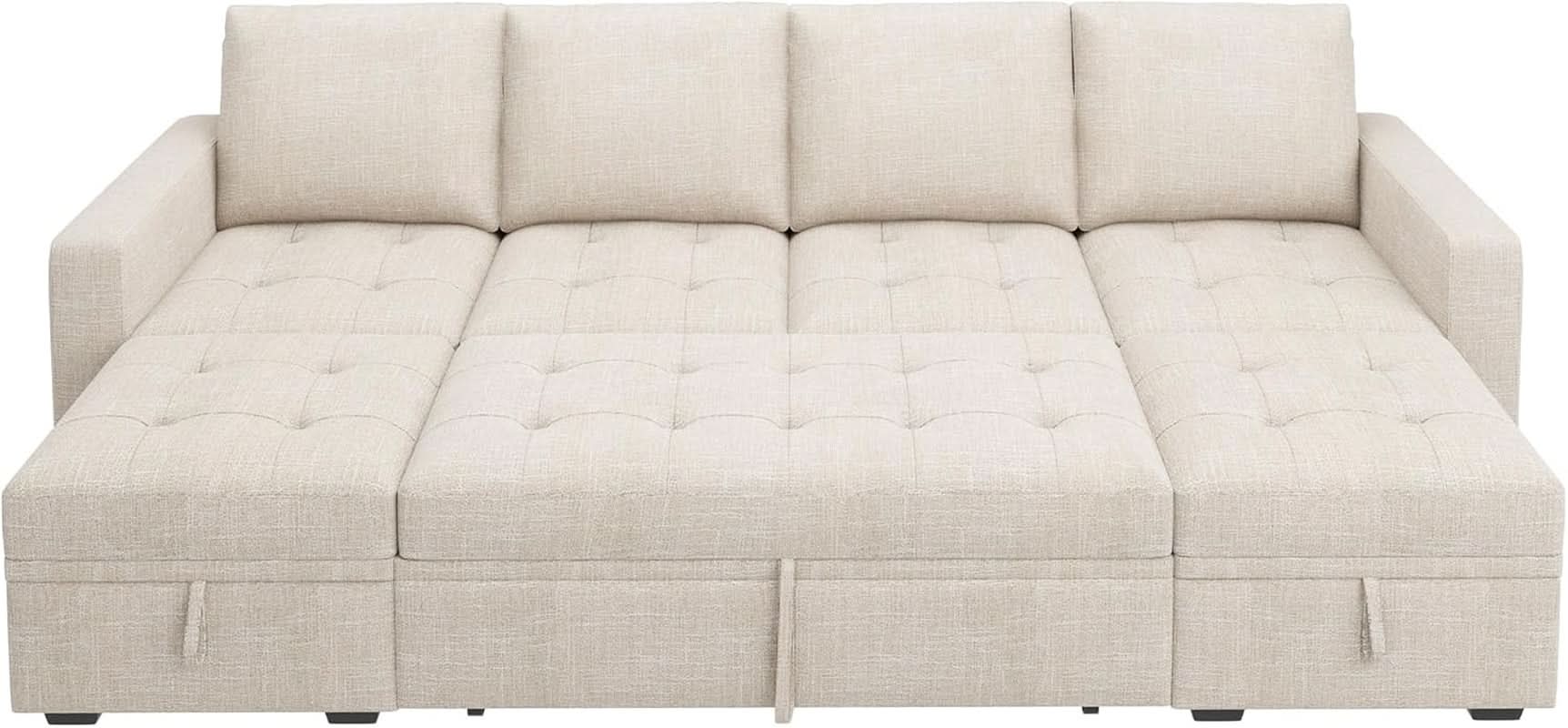 Beige Modular Sleeper Sectional Sofa with Storage