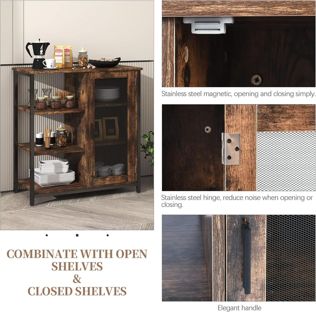 Mini Coffee Bar Cabinet 27.5 Inch Brown Finish Storage Unit