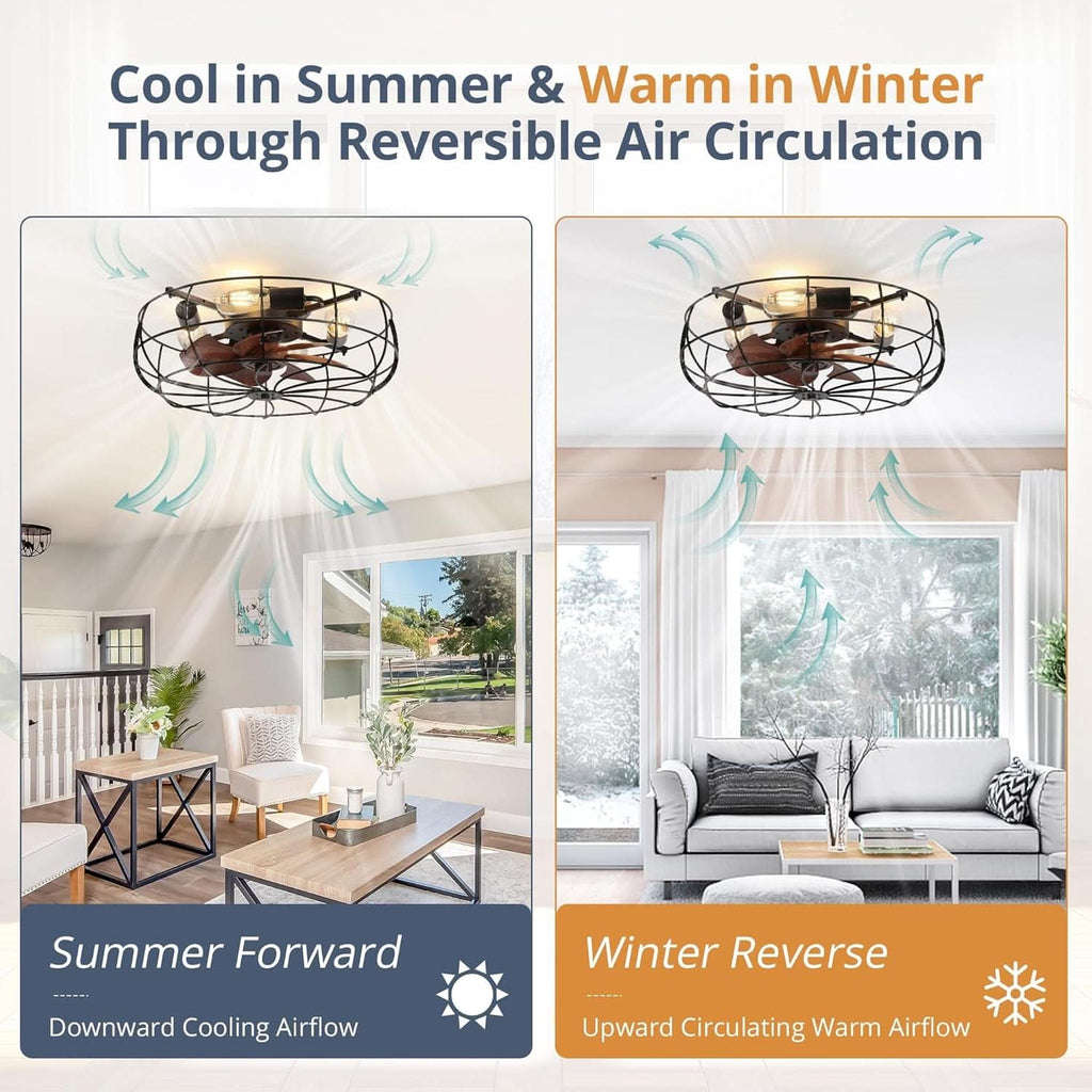 20 Inch Caged Industrial Ceiling Fan With Remote Control And Dimmable LED Lighting