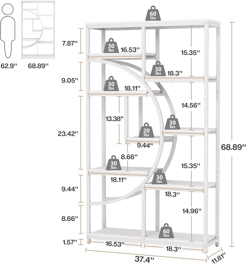 White 5 Tier Etagere Bookshelf Open Shelves Display