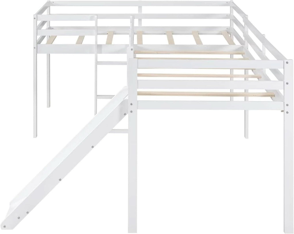 Wooden Twin Loft Bed With Slide And Ladder White For Kids Teens