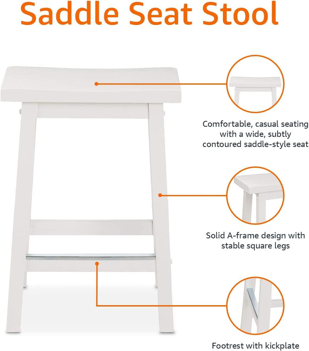Solid Wood Saddle Seat Counter Height Bar Stool White 24 Inch Set Of 2