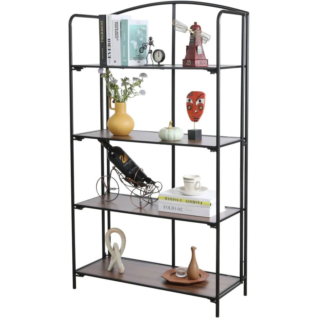 4 Tier Black Folding Bookshelf for Living Room Home Office