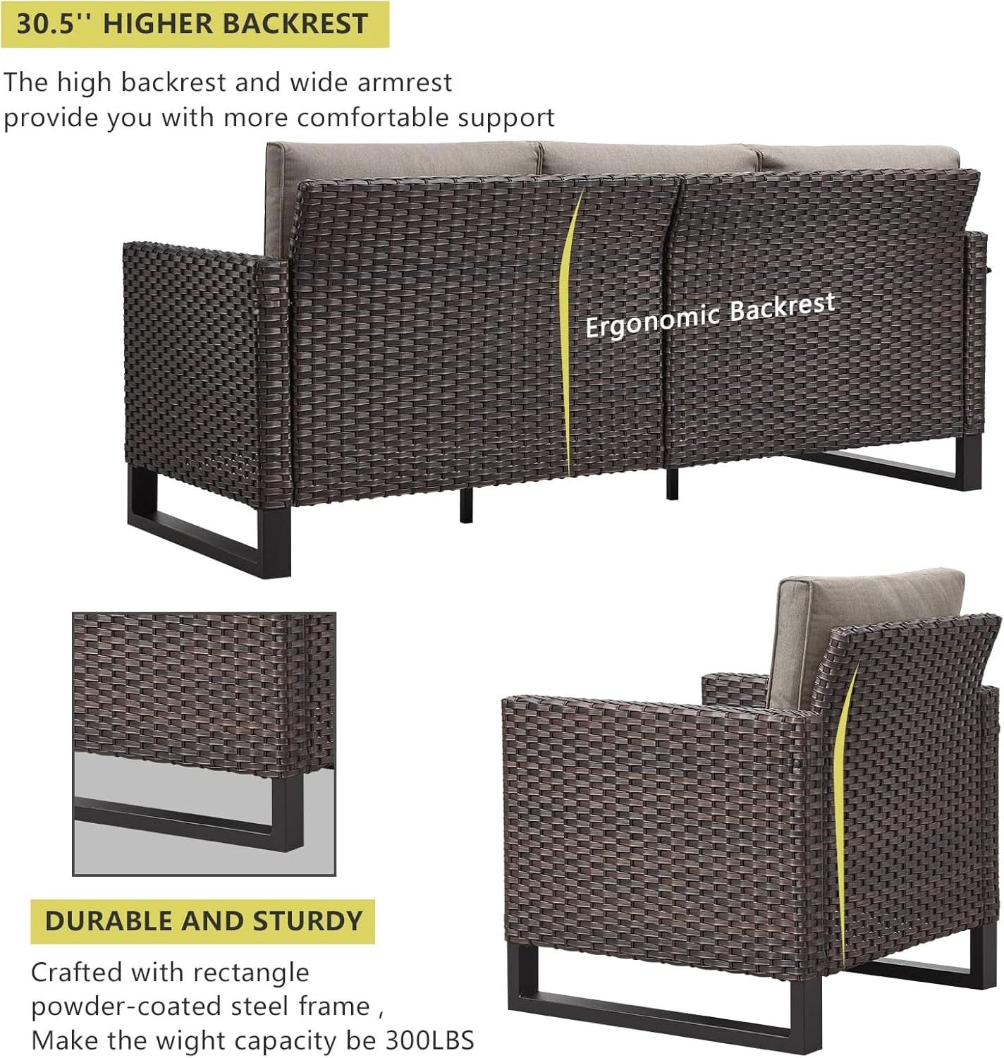 Seven Piece Outdoor Wicker Patio Furniture Set With Swivel Rockers