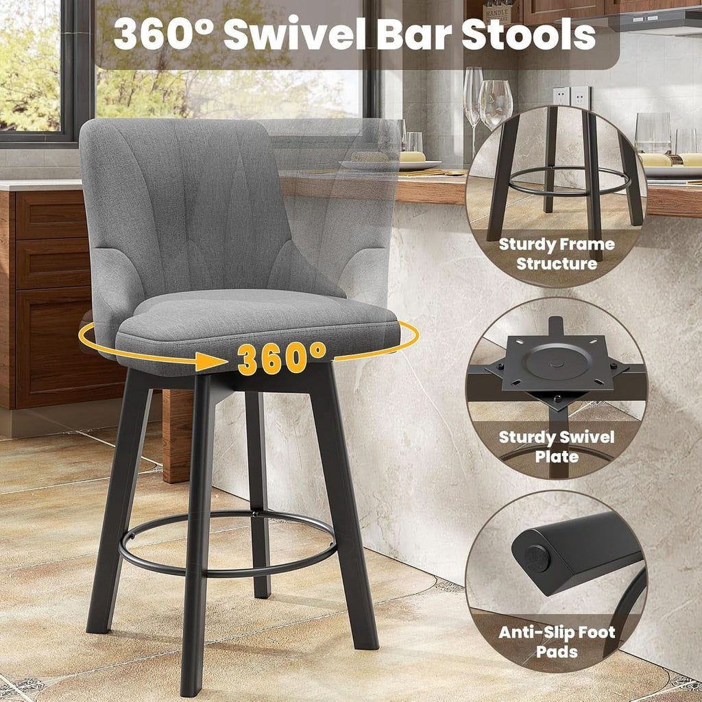 24 Inch Dark Gray Swivel Bar Stools With Backs Set Of 2