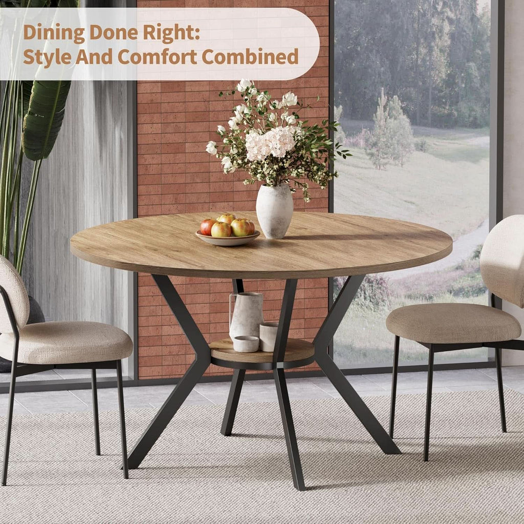42 Inch Round Farmhouse Dining Table With Compact Storage