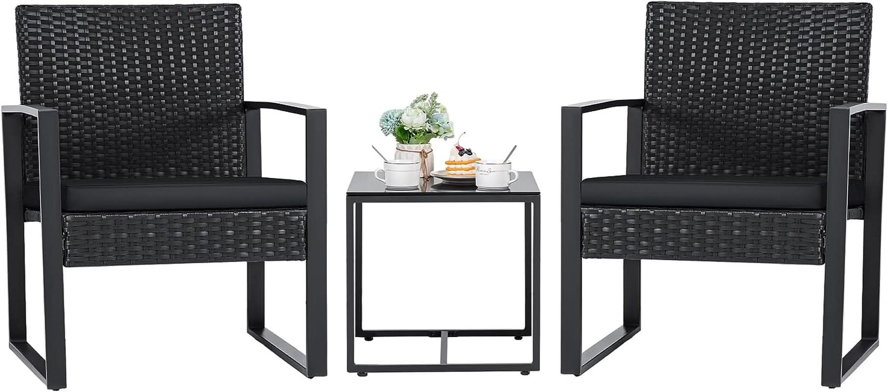 Black Cushioned Outdoor All Weather Patio Conversation Set