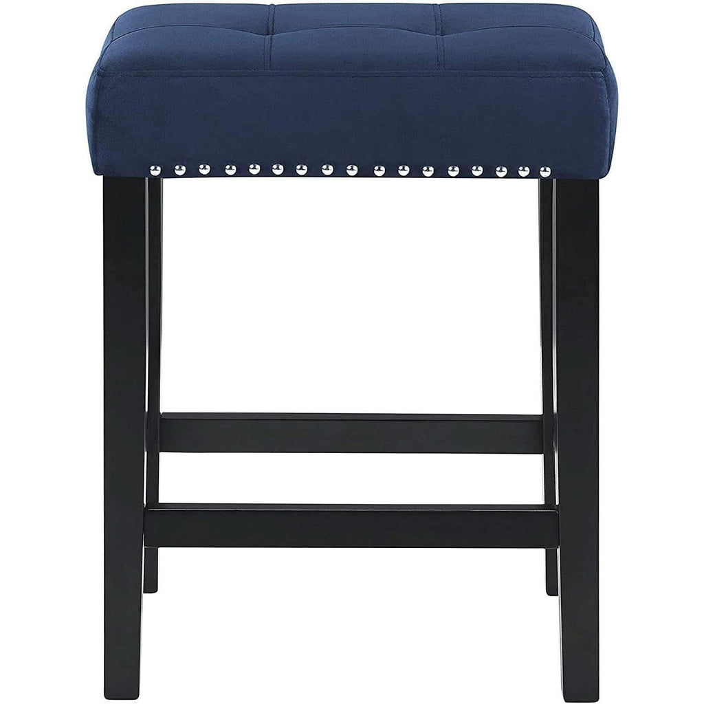 Blue Velvet Bar Table Set With 3 Stools Faux Marble Top