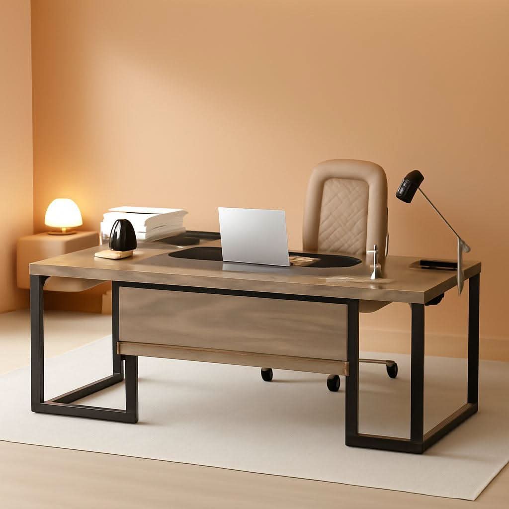 Extra-Large L-Shaped Executive Desk in Retro Gray
