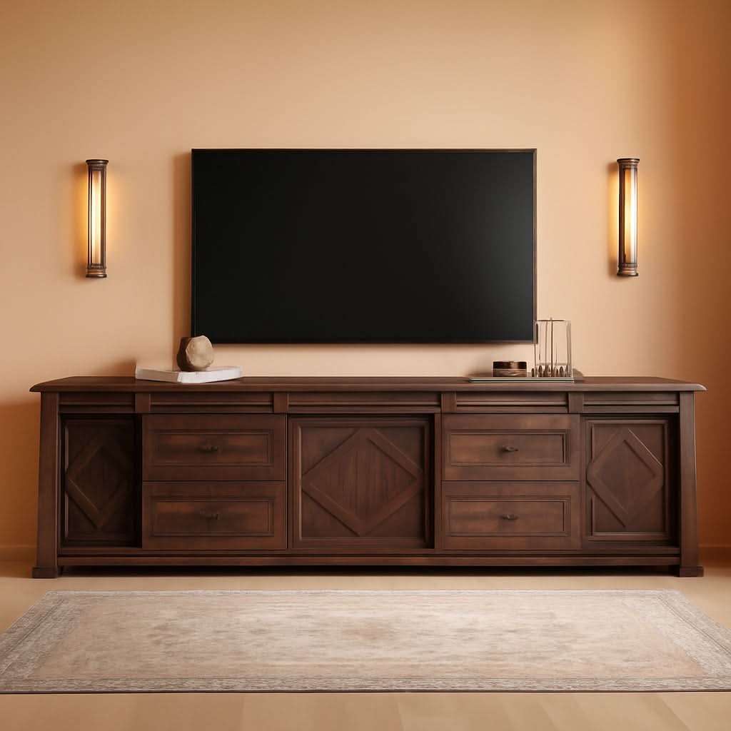 98.4 Inch Rustic Brown TV Stand With 4 Drawers And Shelves