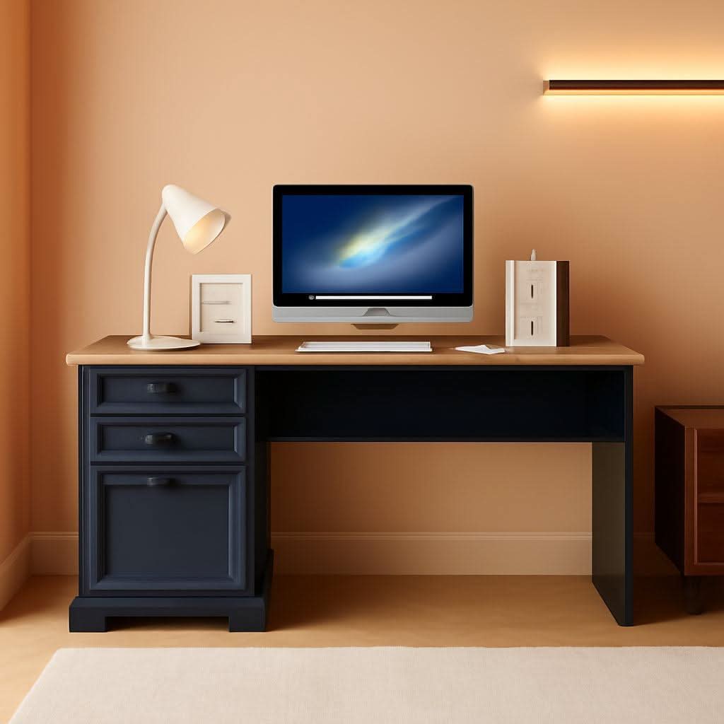 Blue Farmhouse Executive Desk with Charging Station