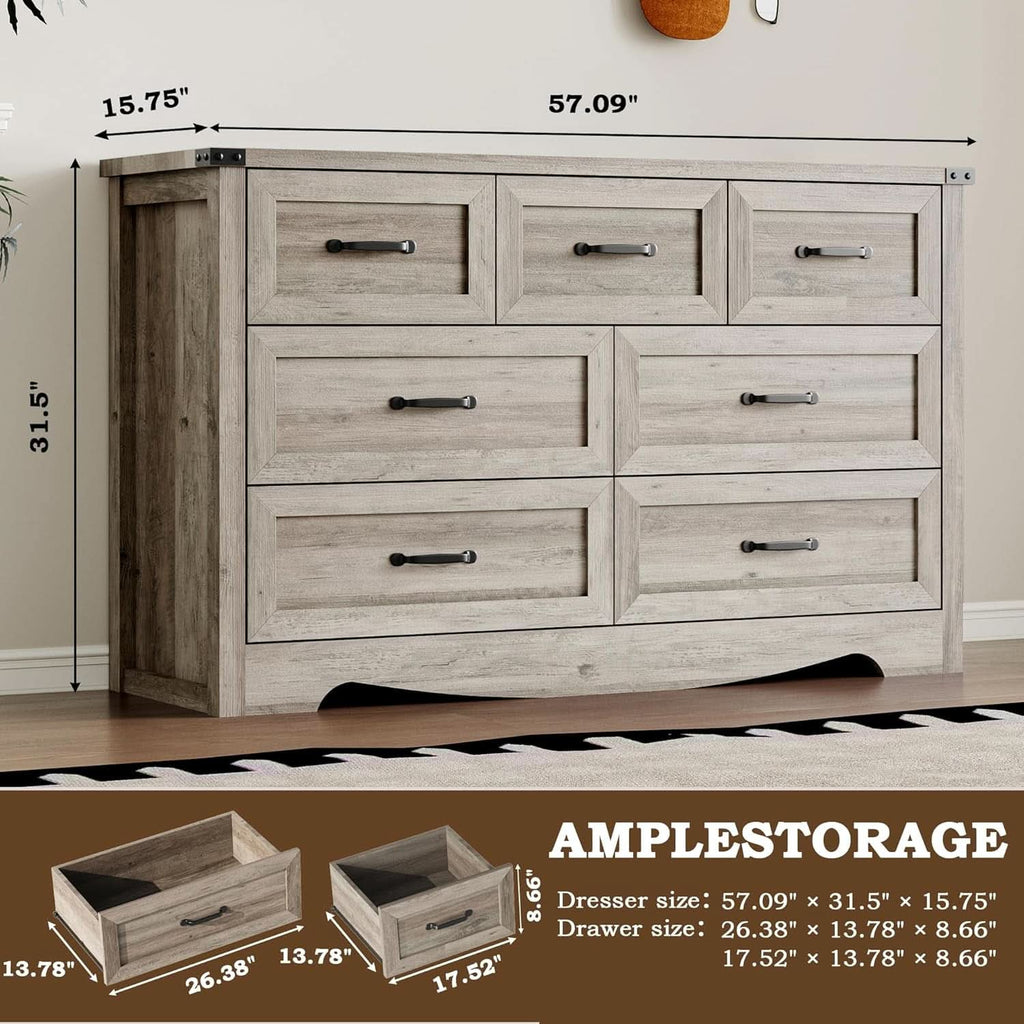 Seven Drawer Dresser With Brushed Metal Handles For Bedroom