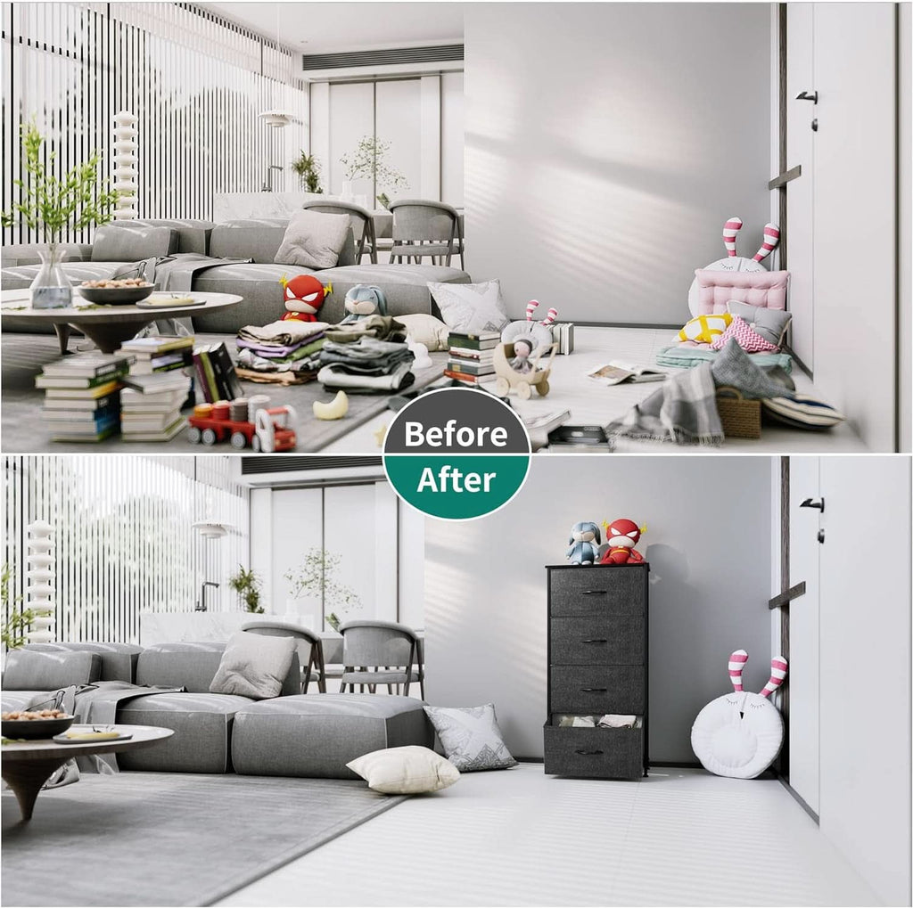 4 Drawer Fabric Storage Tower With Wooden Top For Home
