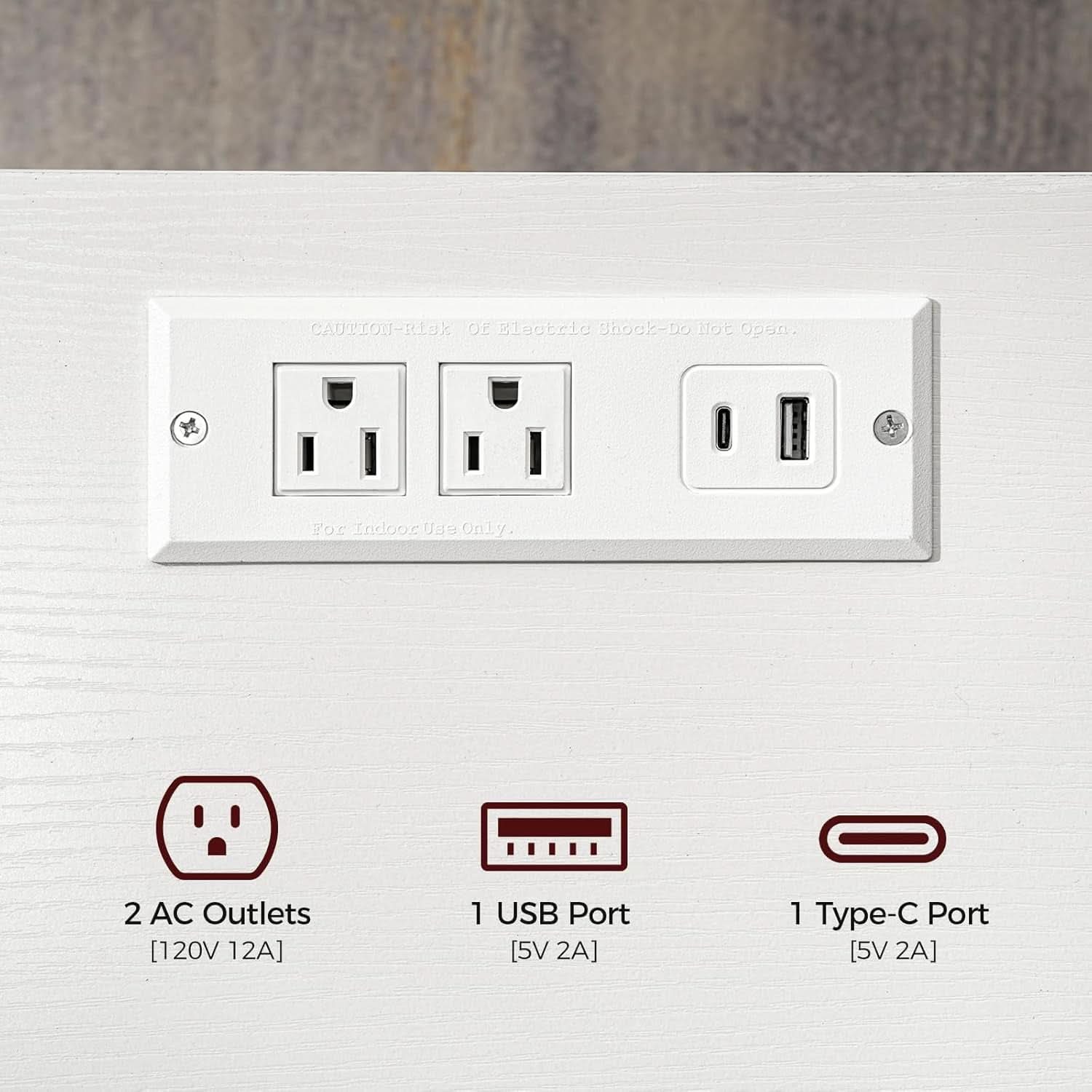 White Farmhouse Bedside Nightstand With USB Type C Ports