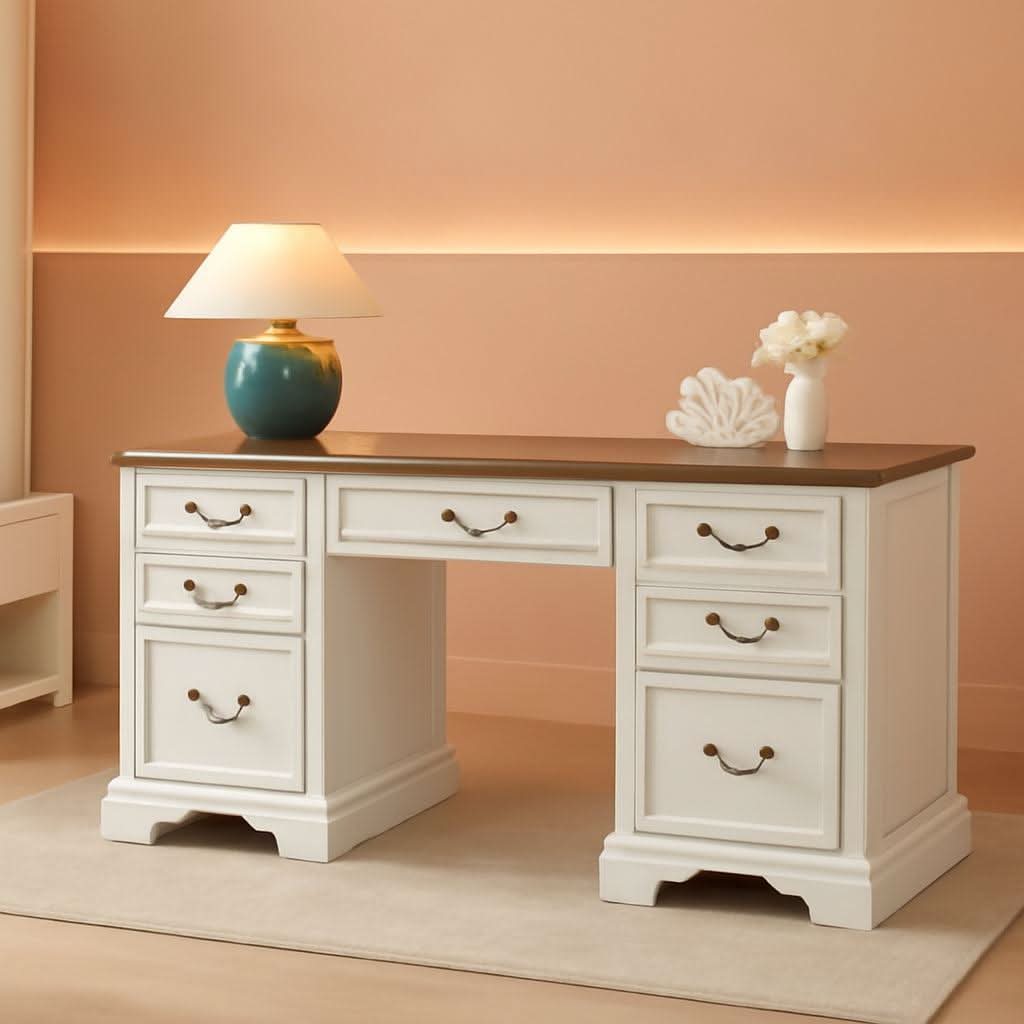59-Inch Farmhouse Executive Desk in Antique White