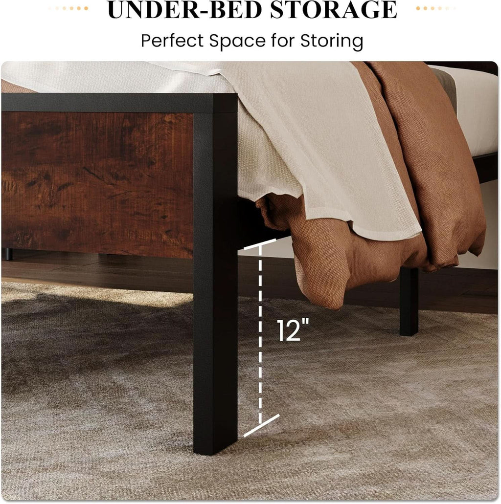 Twin Platform Bed Frame With Under Bed Storage Industrial Style