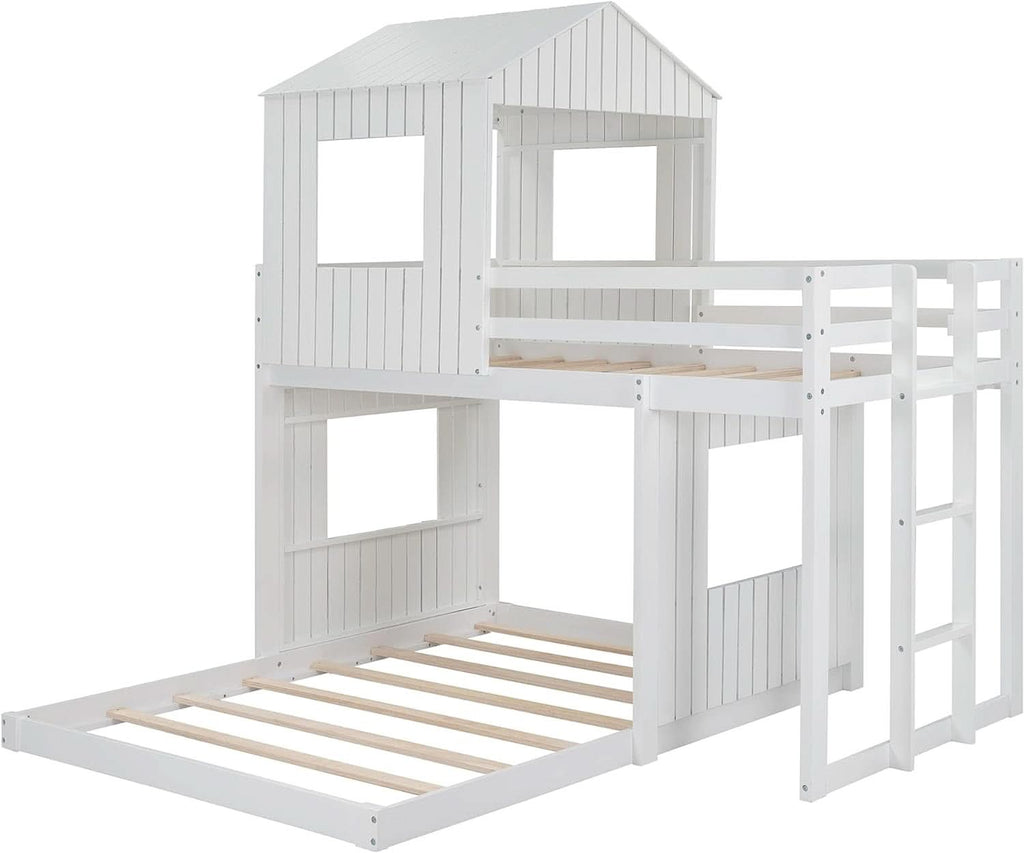 White Twin Over Full Low Profile Playhouse Bunk Bed