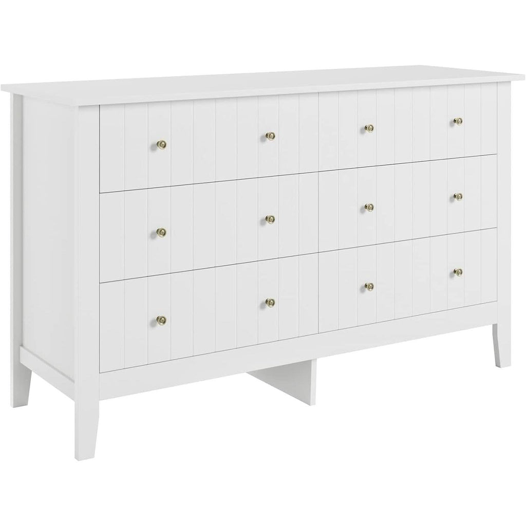 White 6 Drawer Dresser With Deep Space Finish Storage