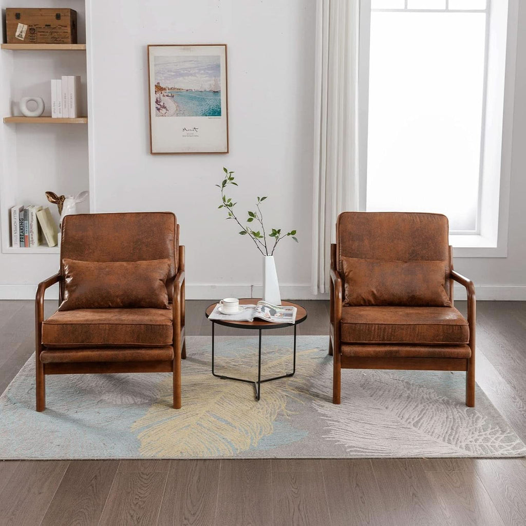 Brown Microfiber Midcentury Modern Accent Chair Set