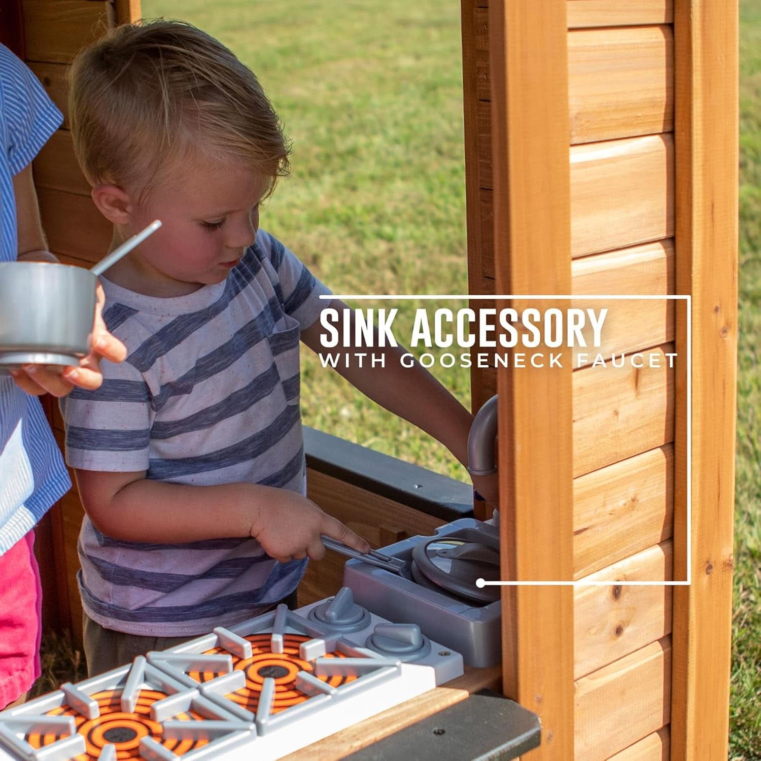 Cedarwood Kids Outdoor Playhouse With Integrated Kitchen