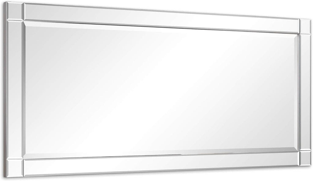 Modern Squared Corner Rectangle Wood Wall Mirror 24 x 54
