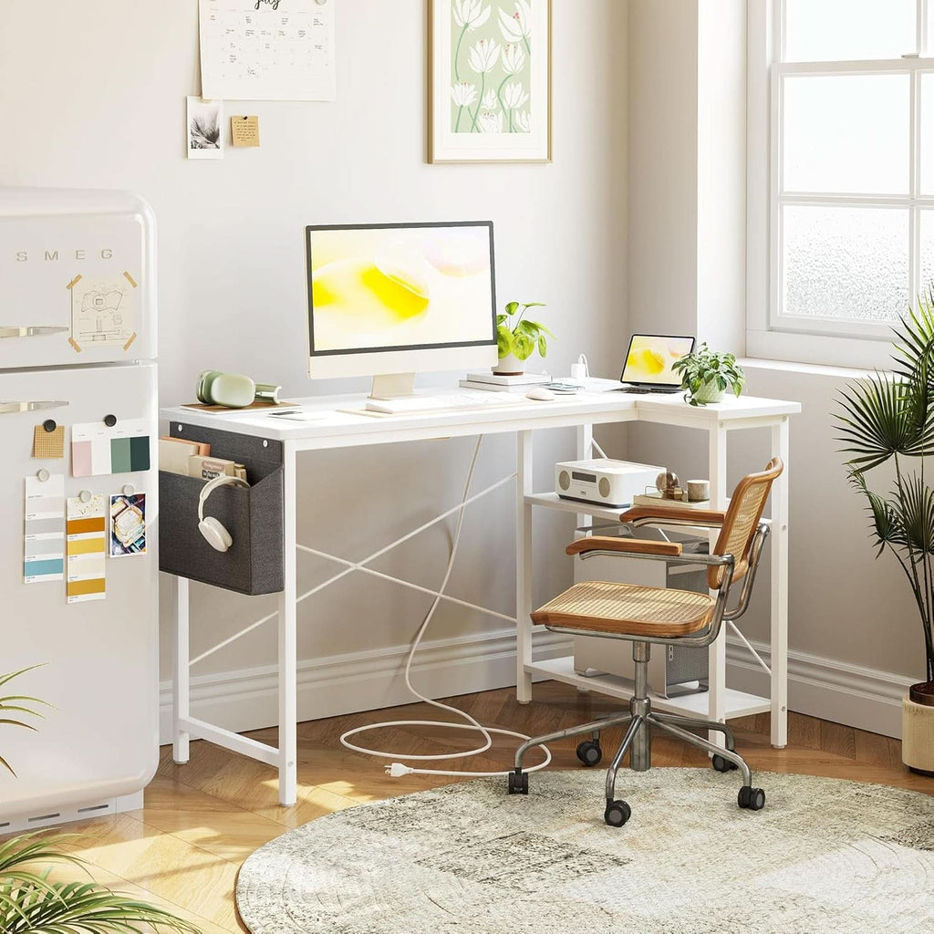 40 Inch L Shaped Desk With Power Outlets For Home Office