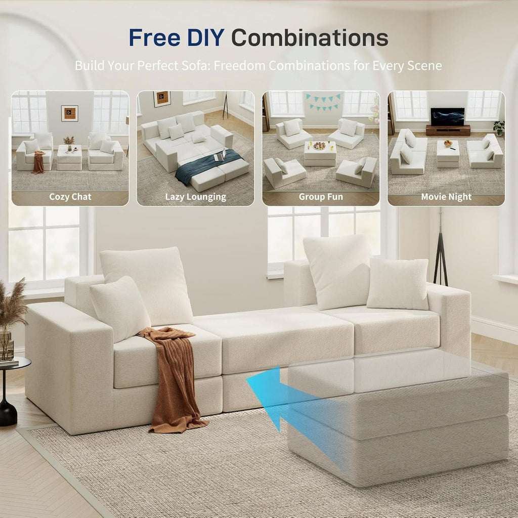 Beige Modular Sectional Sofa With Reversible Chaise