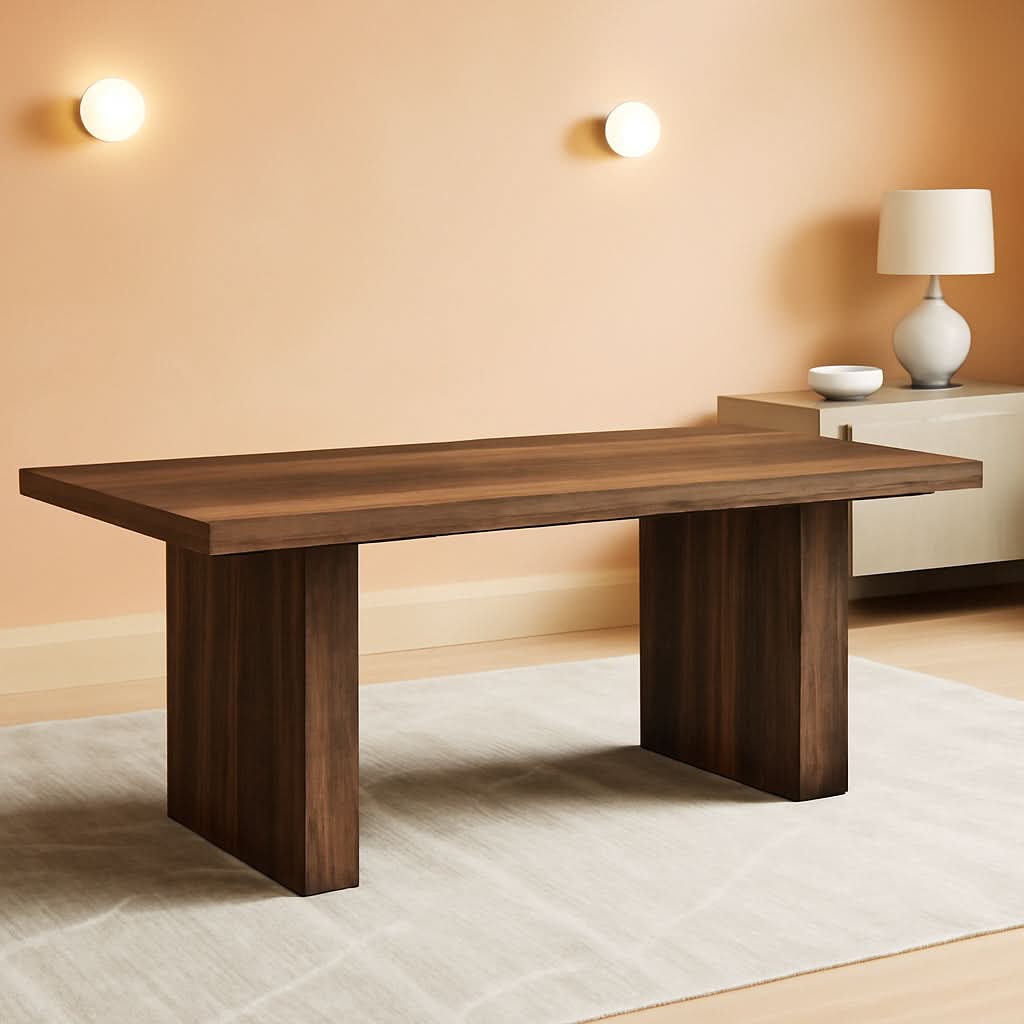 63 Inch Dark Brown Farmhouse Dining Table With Large Tabletop For 4 To 6 People