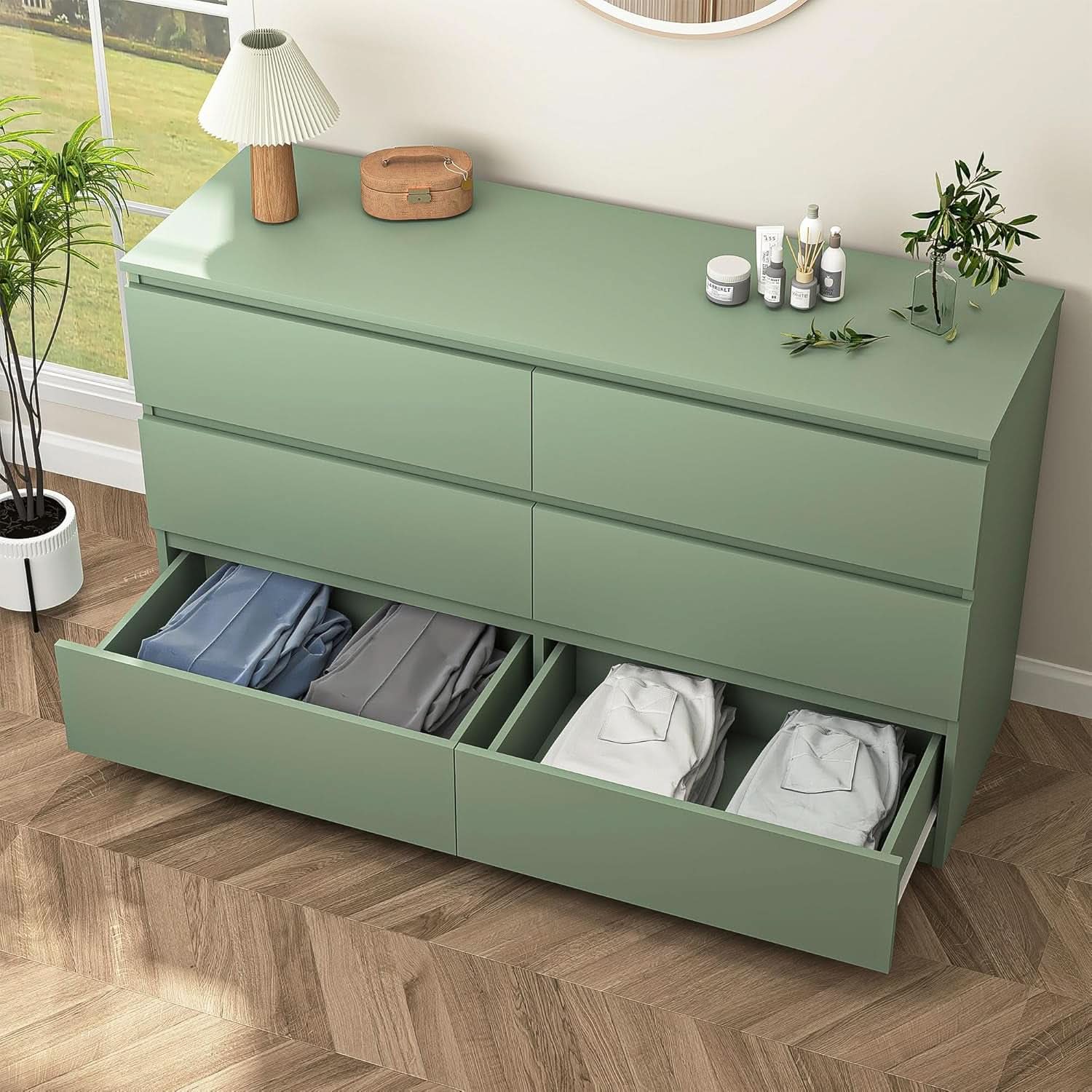 Wooden Six Drawer Dresser For Bedroom Storage Space Saver