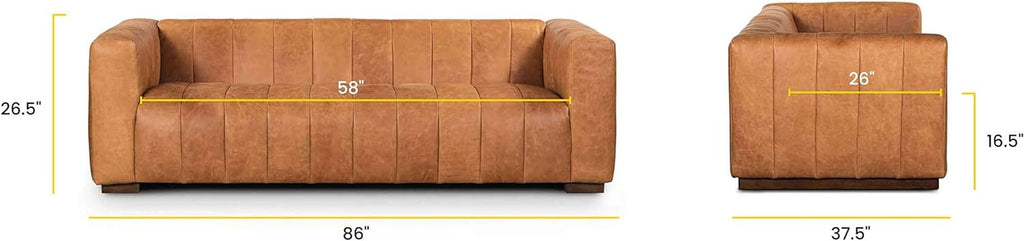 Canale 86 Inch Sofa Full Grain Italian Leather Cognac Tan