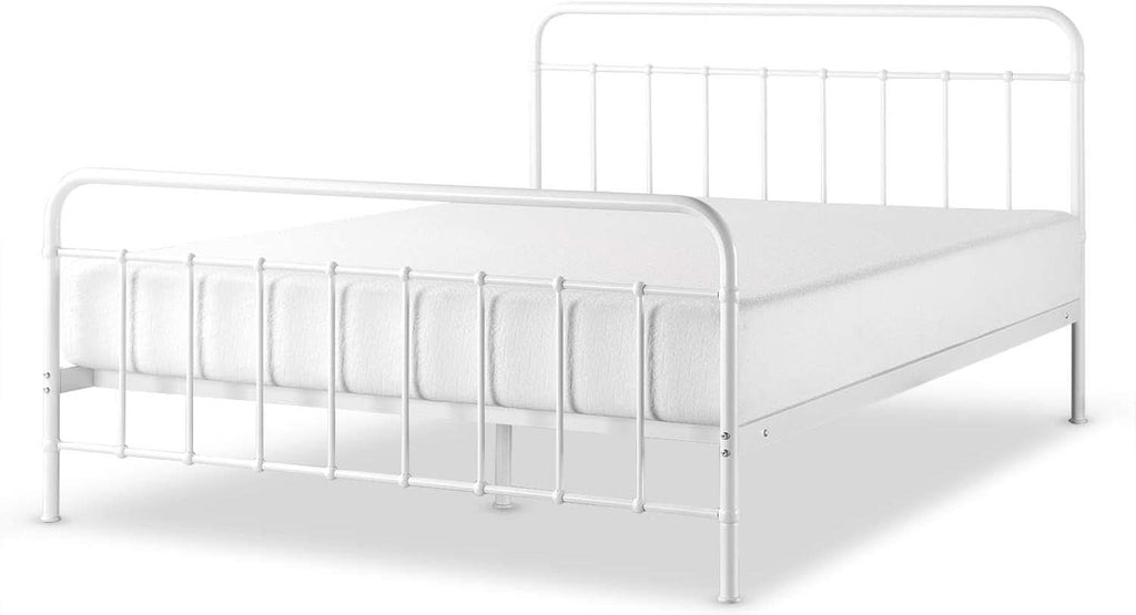 White Full Panel Metal Bed Frame Industrial Strength