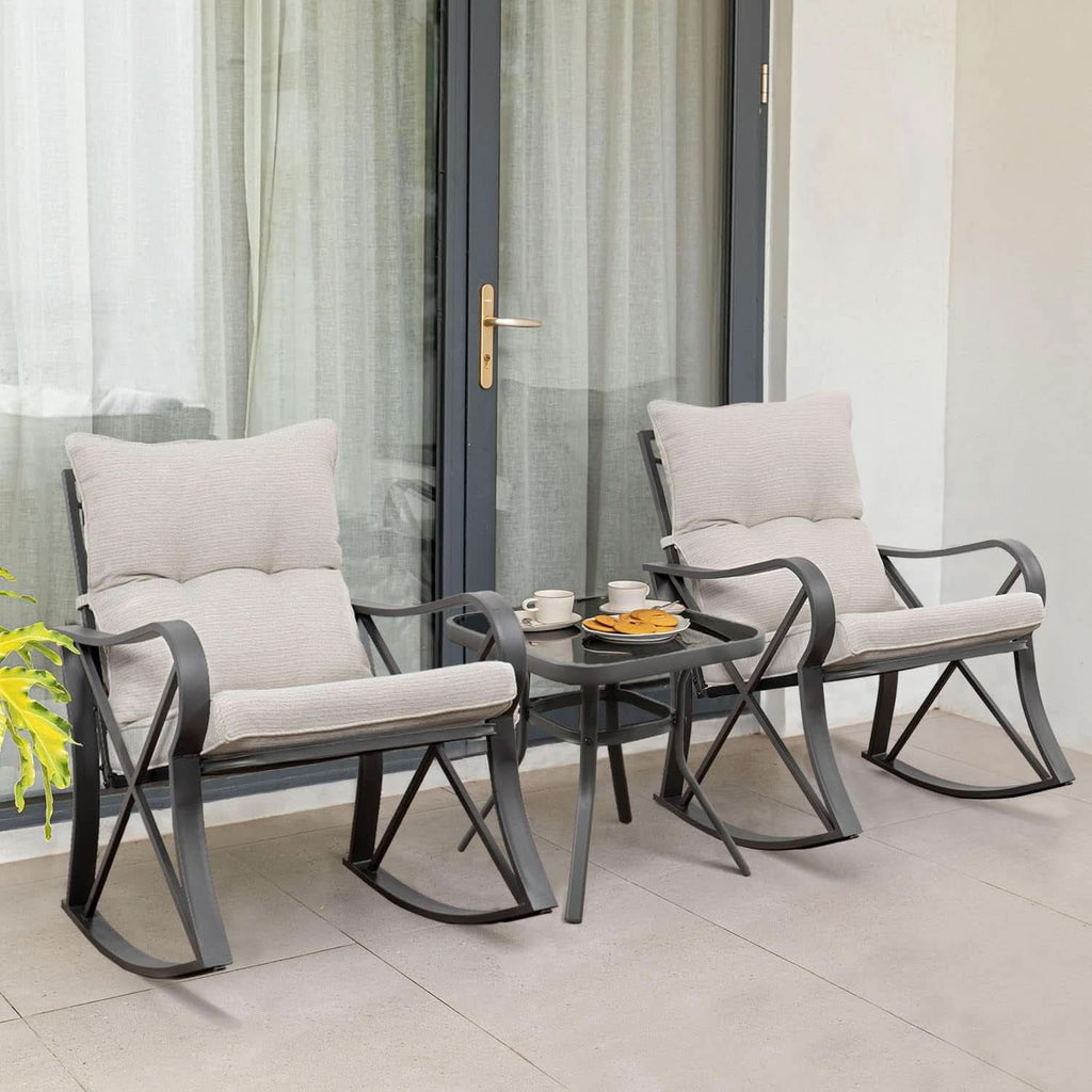 Three Piece Outdoor Bistro Set with Rocking Chairs