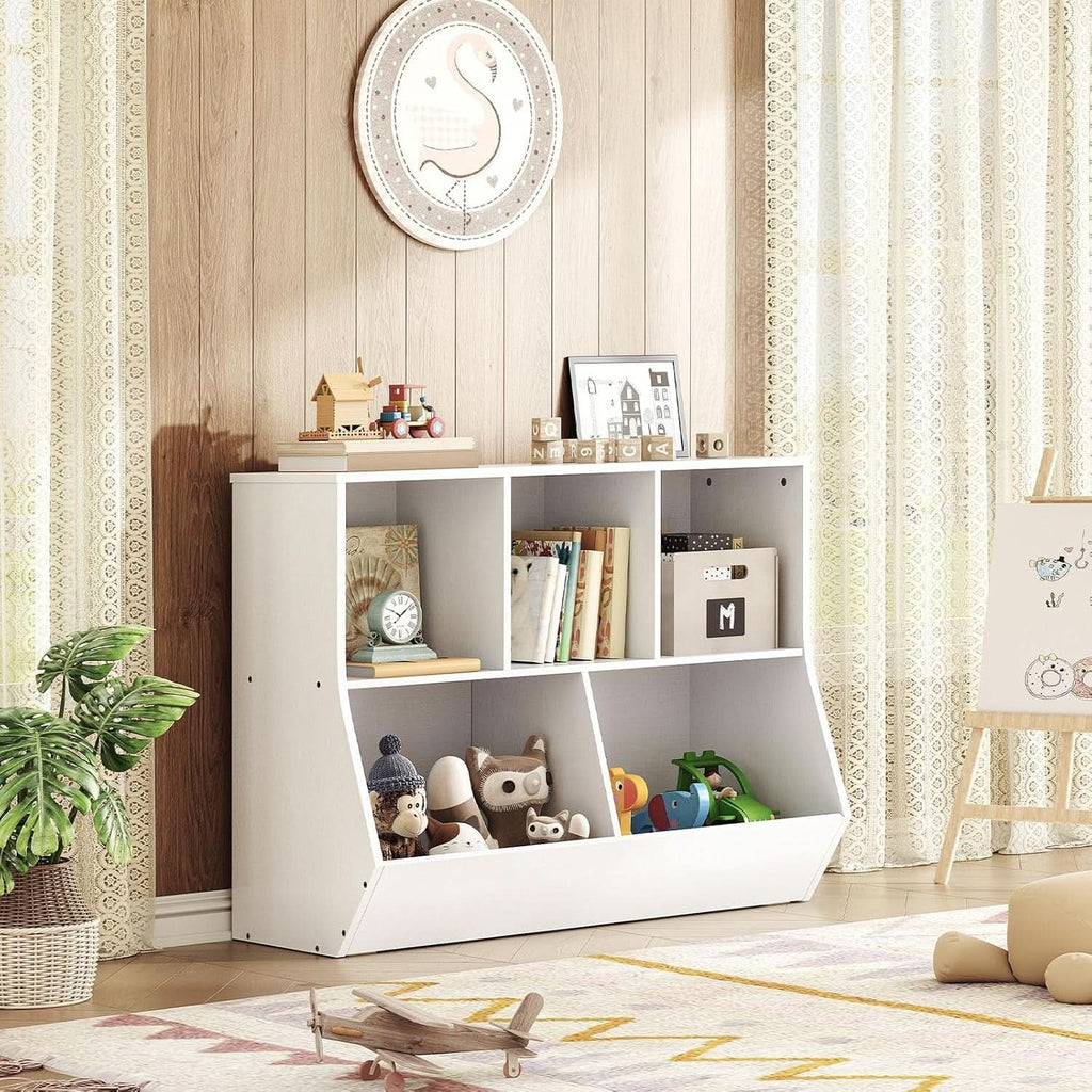 White 35.4 Inch Kids Bookshelf With Open Compartments