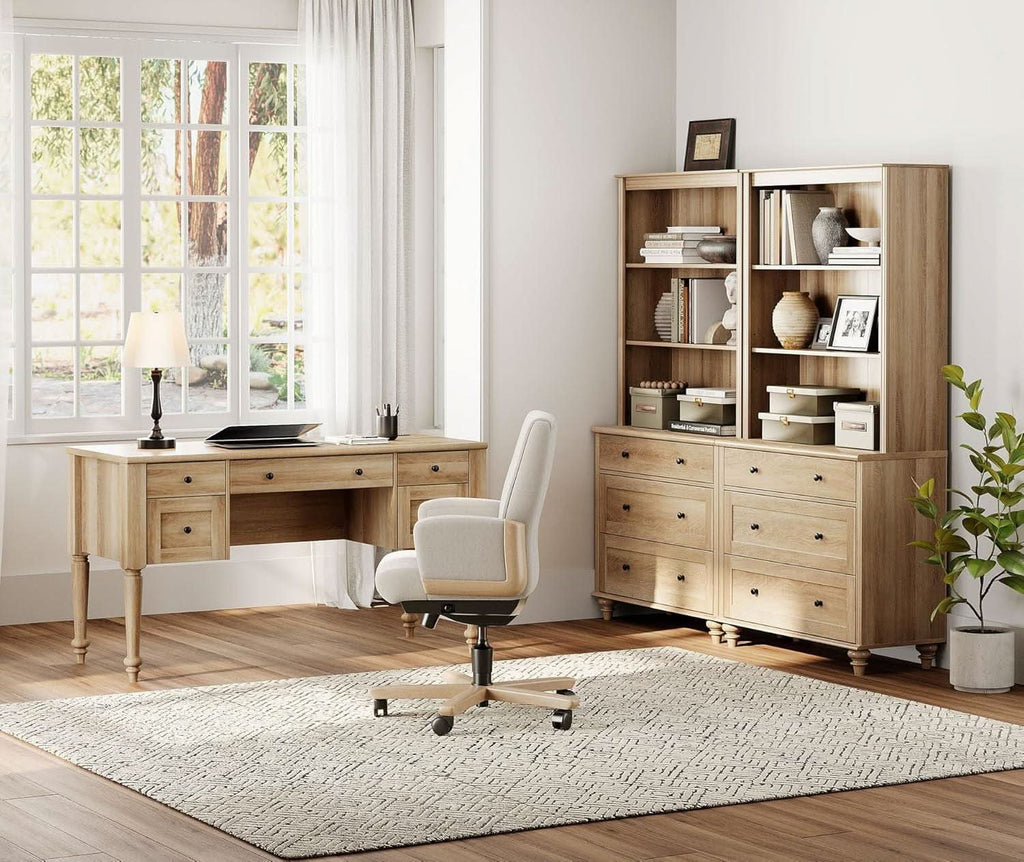 Oak Executive Workstation Set with Wireless Charging