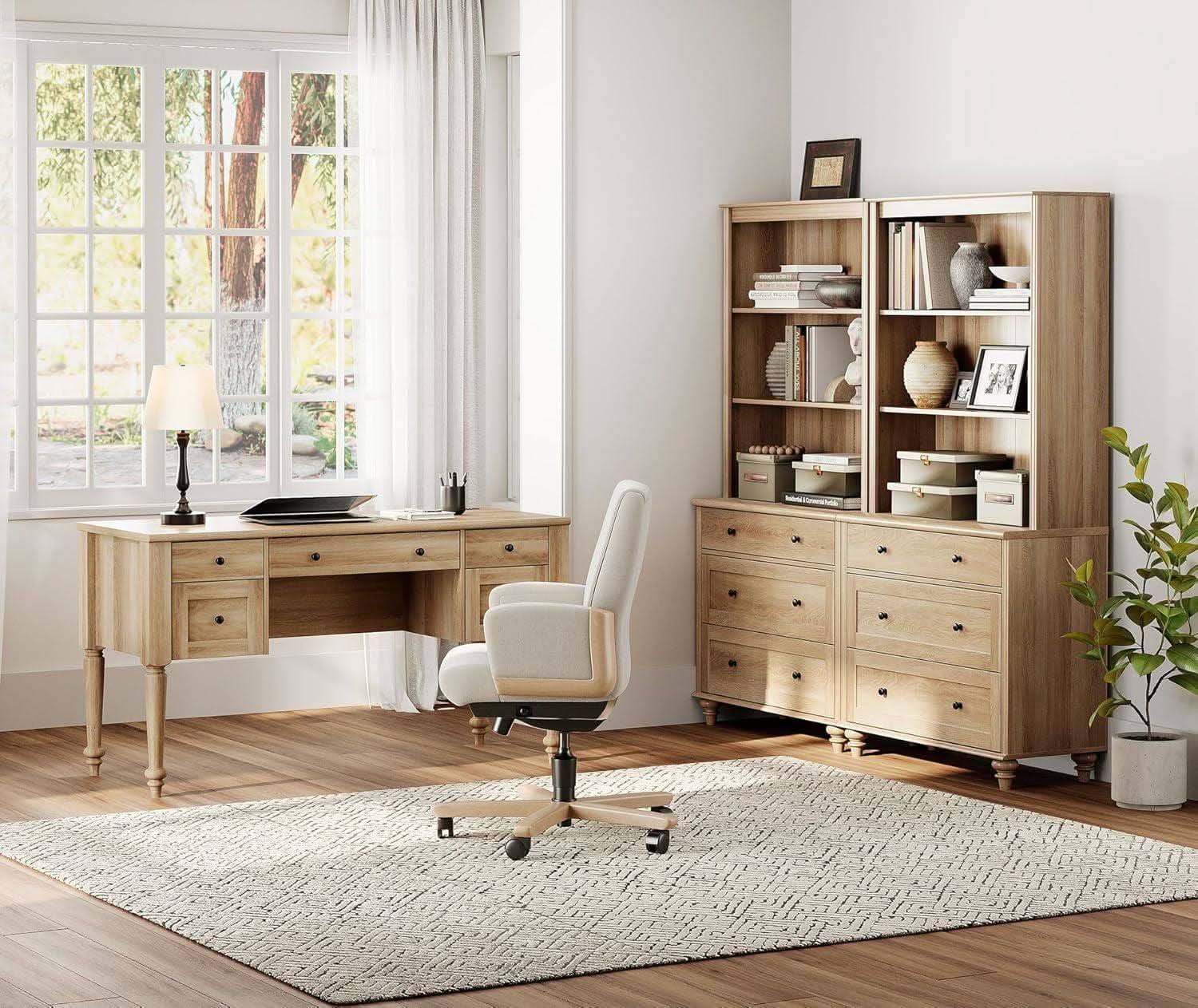 Oak Executive Workstation Set with Wireless Charging