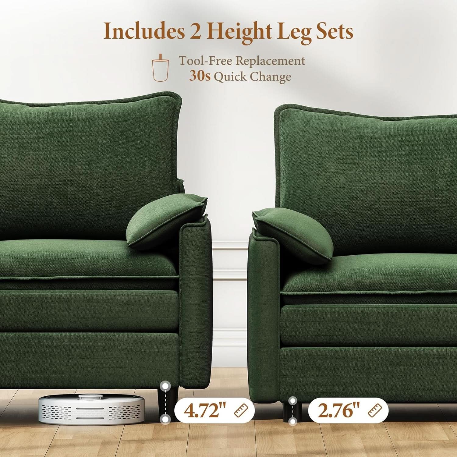 Green 108 Inch DeluxePlus Cloud Sleeper Sectional Sofa