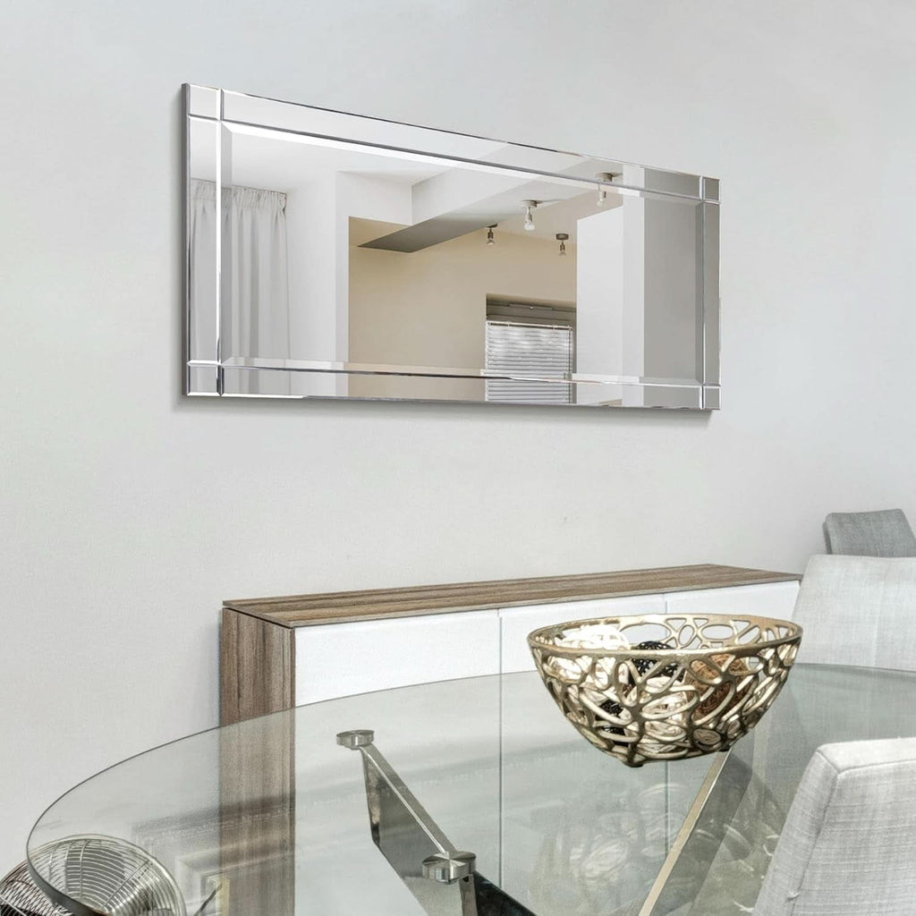Modern Squared Corner Rectangle Wood Wall Mirror 24 x 54