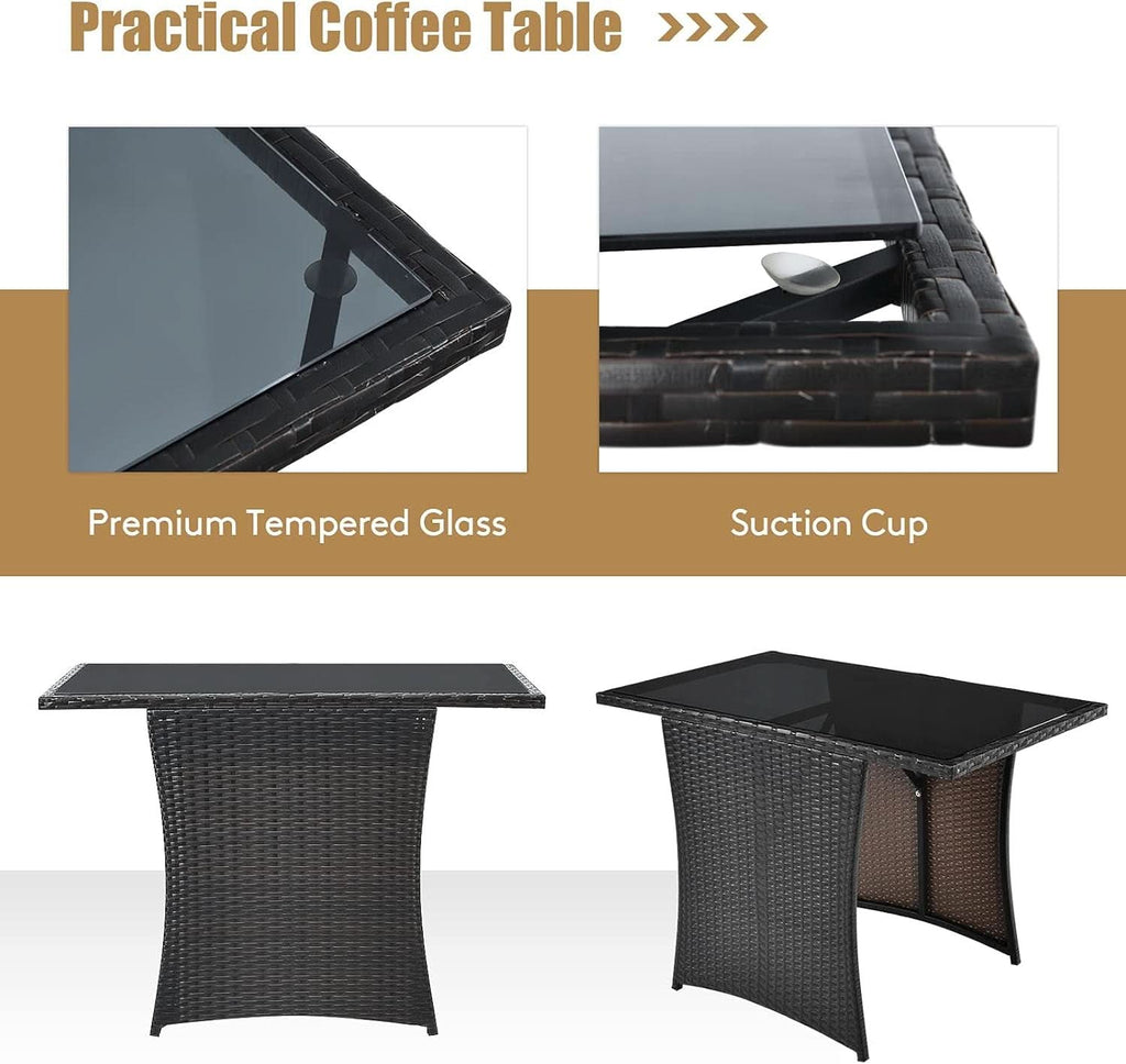Gray 3 Piece Patio Dining Set With Tempered Glass Table For Outdoor Garden Poolside And Porch