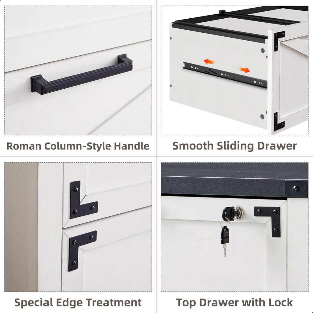 White Farmhouse Lateral File Cabinet With 2 Drawers