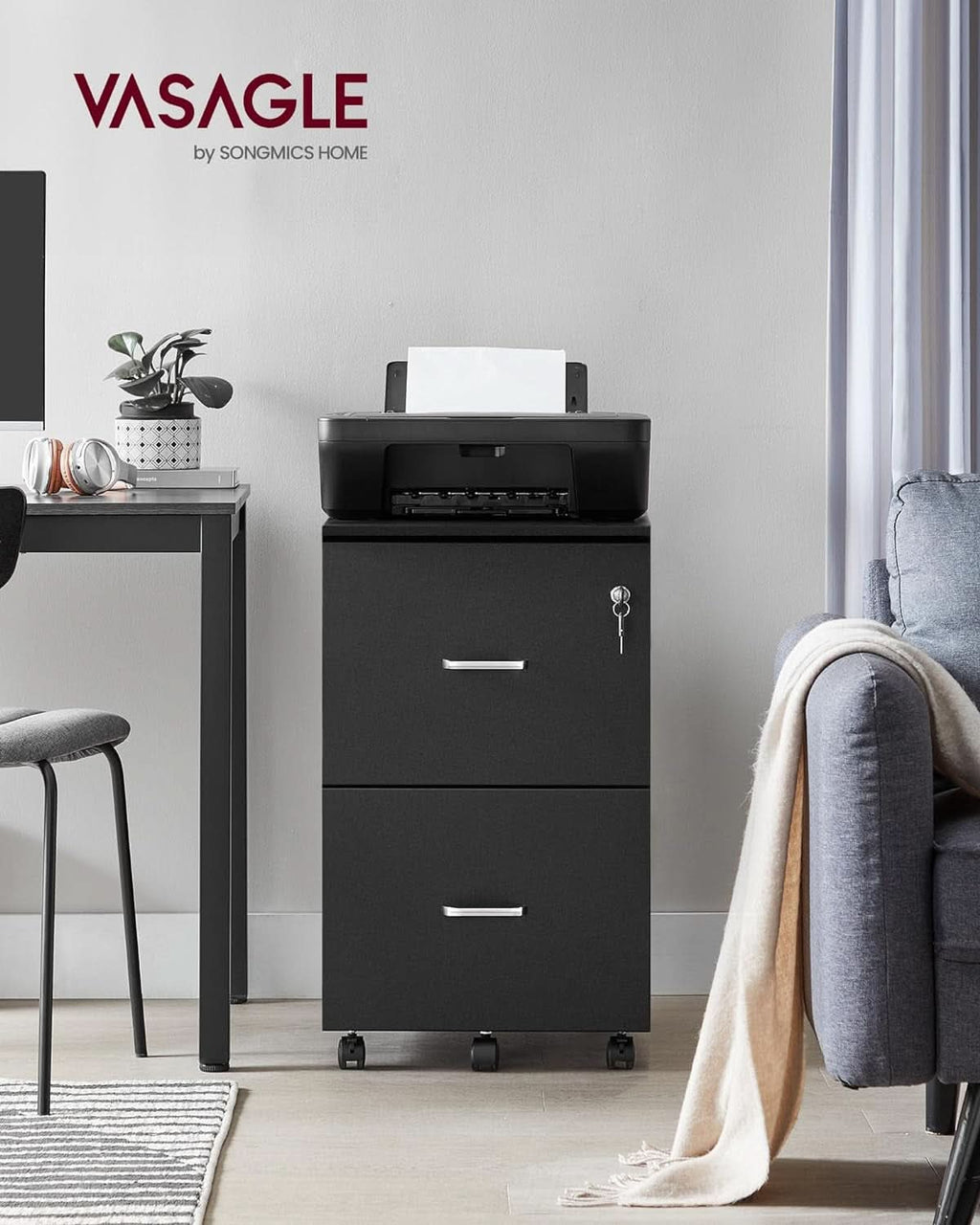 Two Drawer File Cabinet For Home Office A4 Size Black Honey Finish Space Saving Design