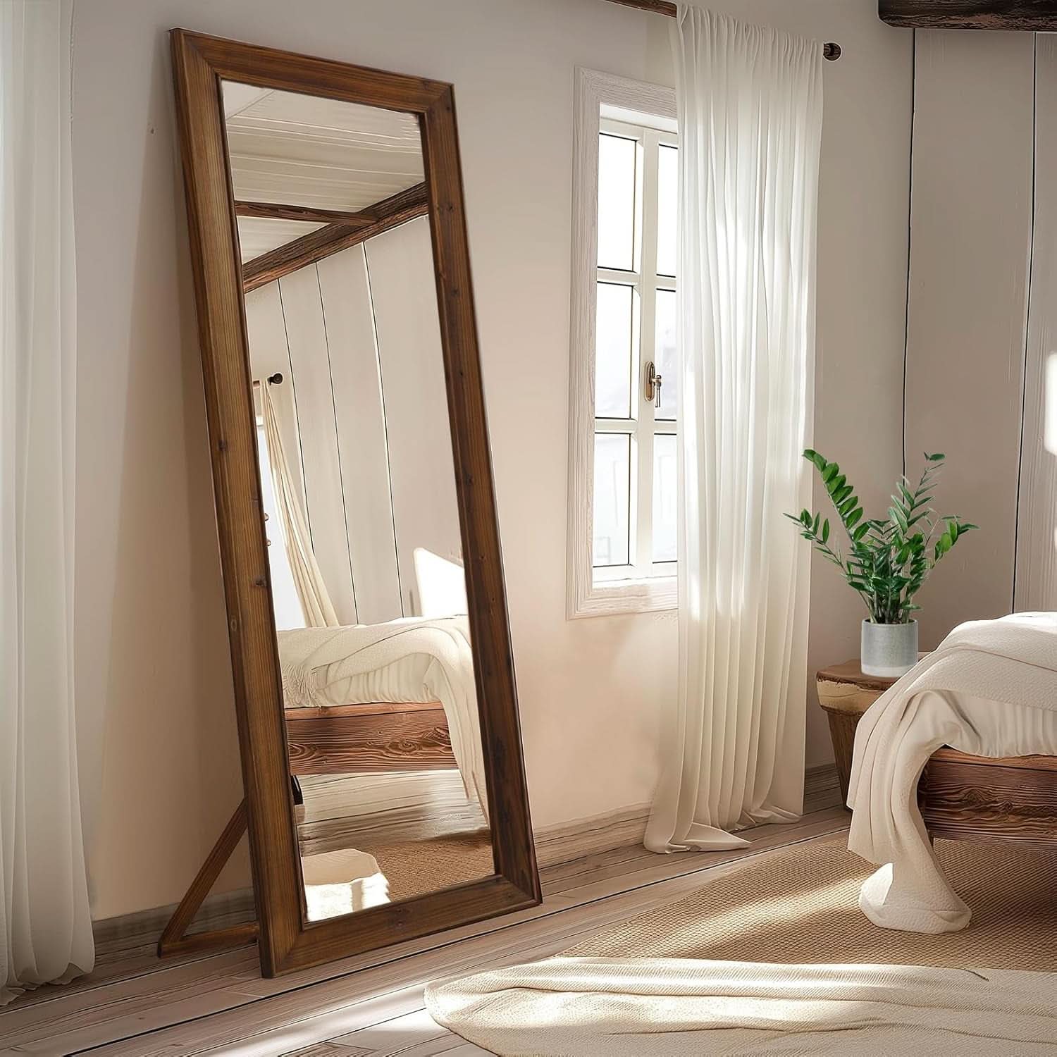 Rustic Farmhouse Full Length Mirror 64x21 Inch Wood Frame