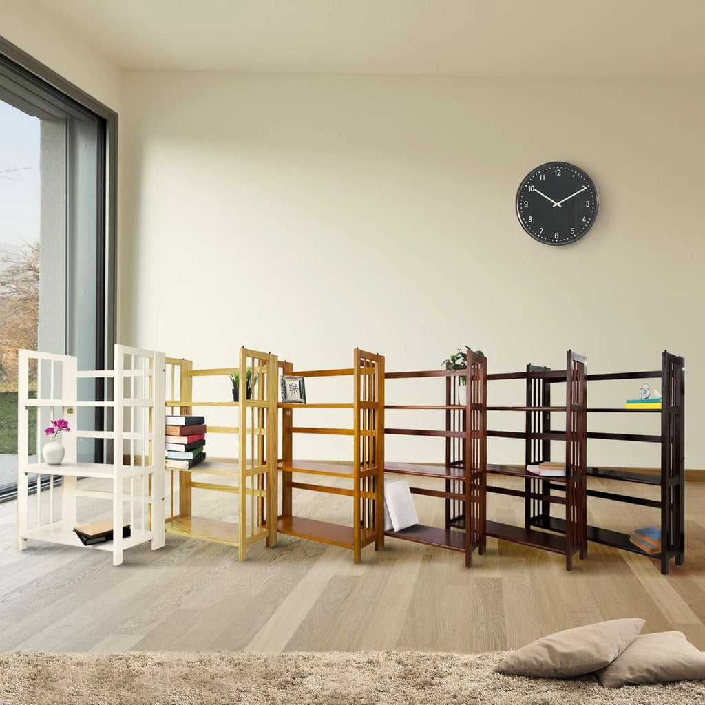 3-Shelf Folding Stackable Bookcase 27.5 Inch Wide Honey Oak