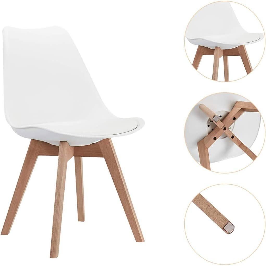 White Padded Shell Dining Chairs Set Of 4 Ergonomic Curved Back
