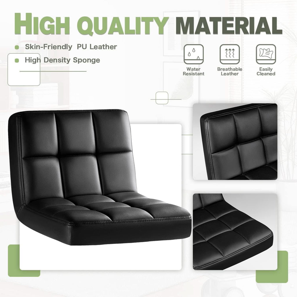 Bar Stools Set Of 2 Black PU Leather Swivel Adjustable Counter Height