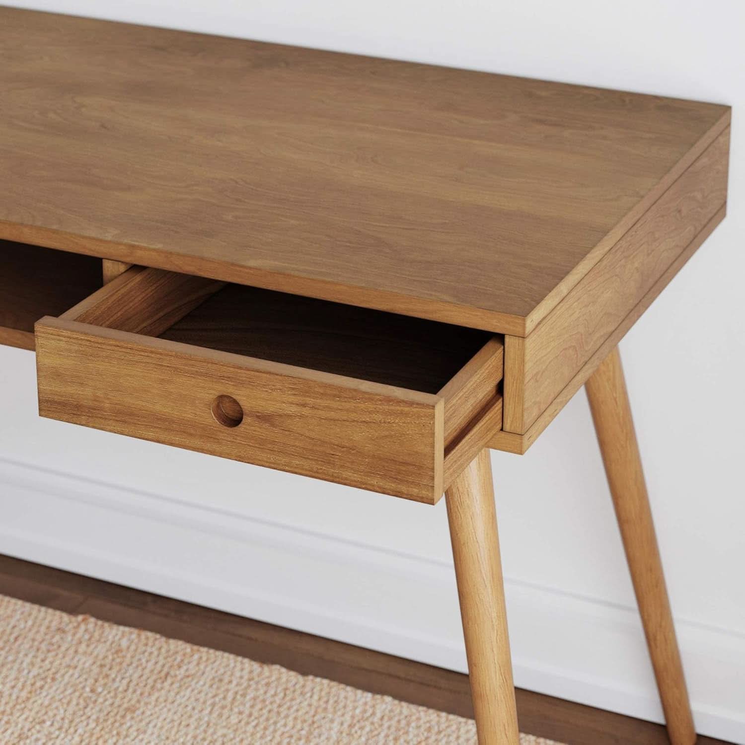 Parker Walnut Home Office Desk With Storage Cubby And Drawer